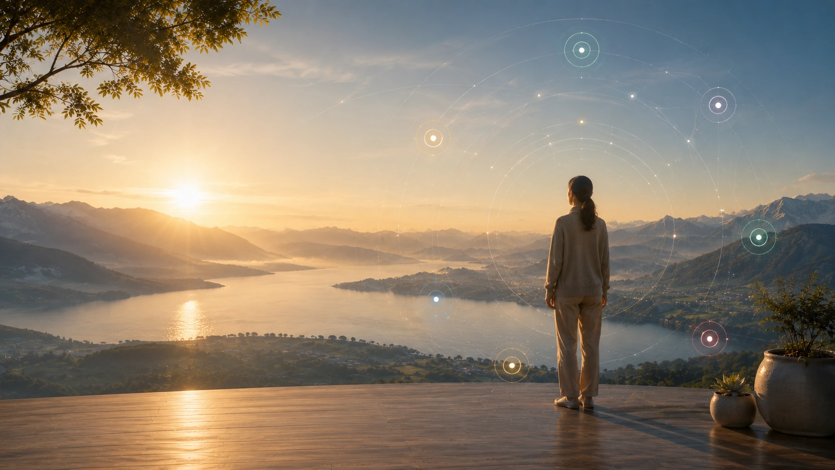 A person at the center of several distinct perspective fields